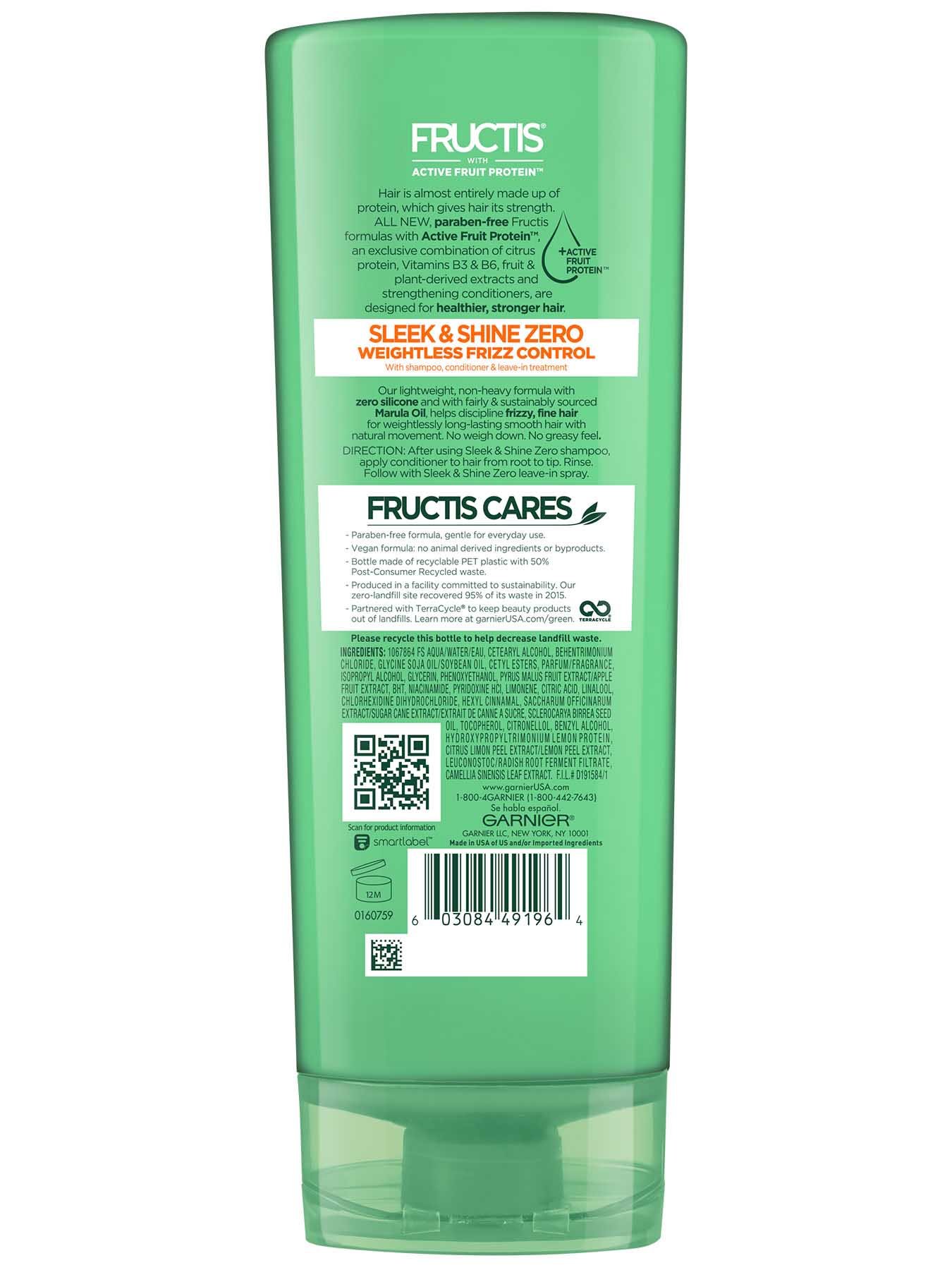 Garnier Fructis Sleek & Shine Zero Conditioner Back Of Bottle